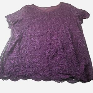 Jessica London Lace Top Womens Plus 3X Purple Lined Embroidered Blouse 22/24
